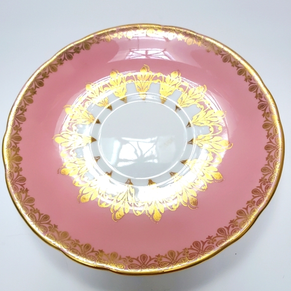 Aynsley Pink & 22k Gold Tea Cup & Saucer Bone China Corset Design Queen … - Picture 10 of 14